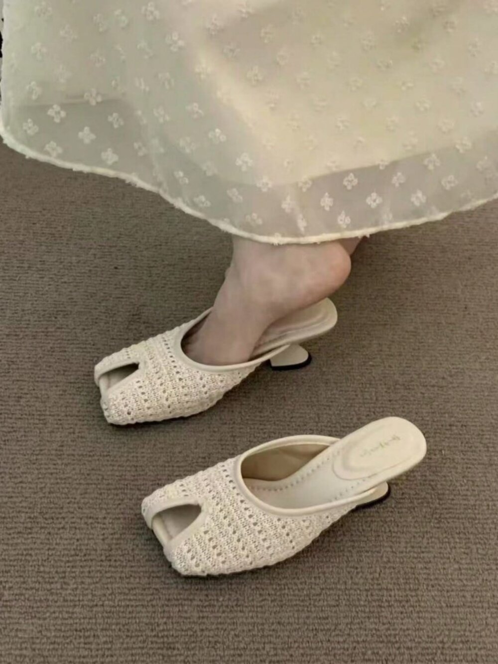 Beige Bohemian Women's Woven contemporary Heel peep Toe Sandals - Picture 5 of 6